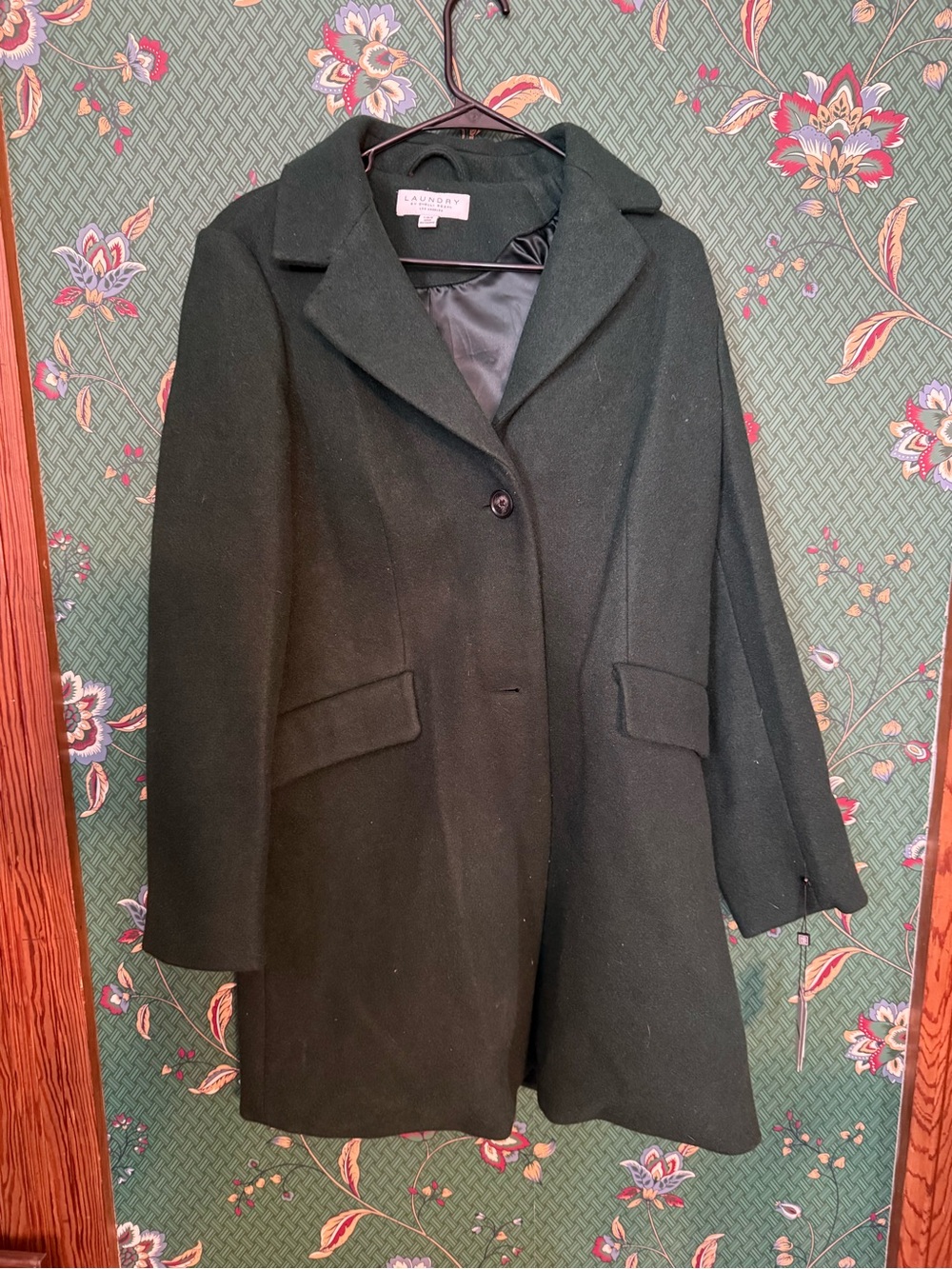 Laundry by Shelli Segal Women's Dark Green Wool-Blend Button Up Coat